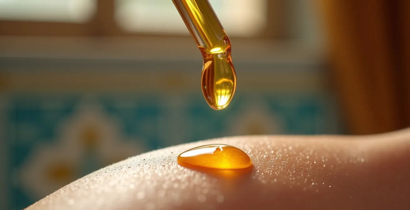 Aplicación de aceite de rosa mosqueta en cicatrices post-acné