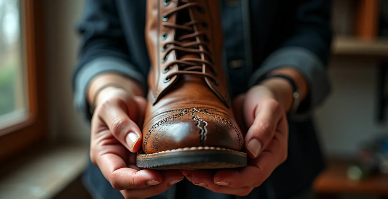 Detalle de grietas en cuero por secado inadecuado cerca del calor