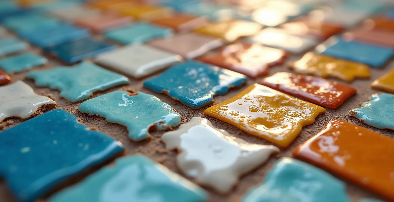 Metáfora visual de la barrera cutánea como trencadís catalán con ceramidas