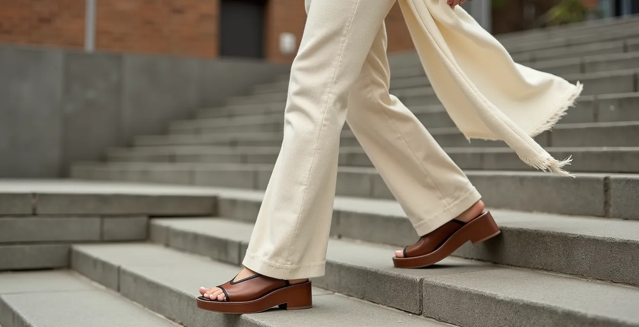 Mujer con pantalón flare boho combinado con blusa ajustada en contexto urbano