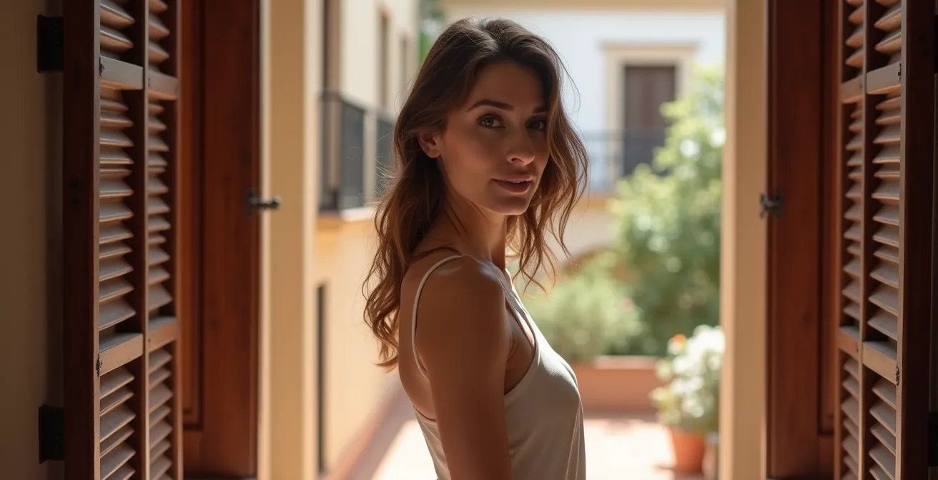 Silueta de mujer con postura perfecta en ambiente mediterráneo