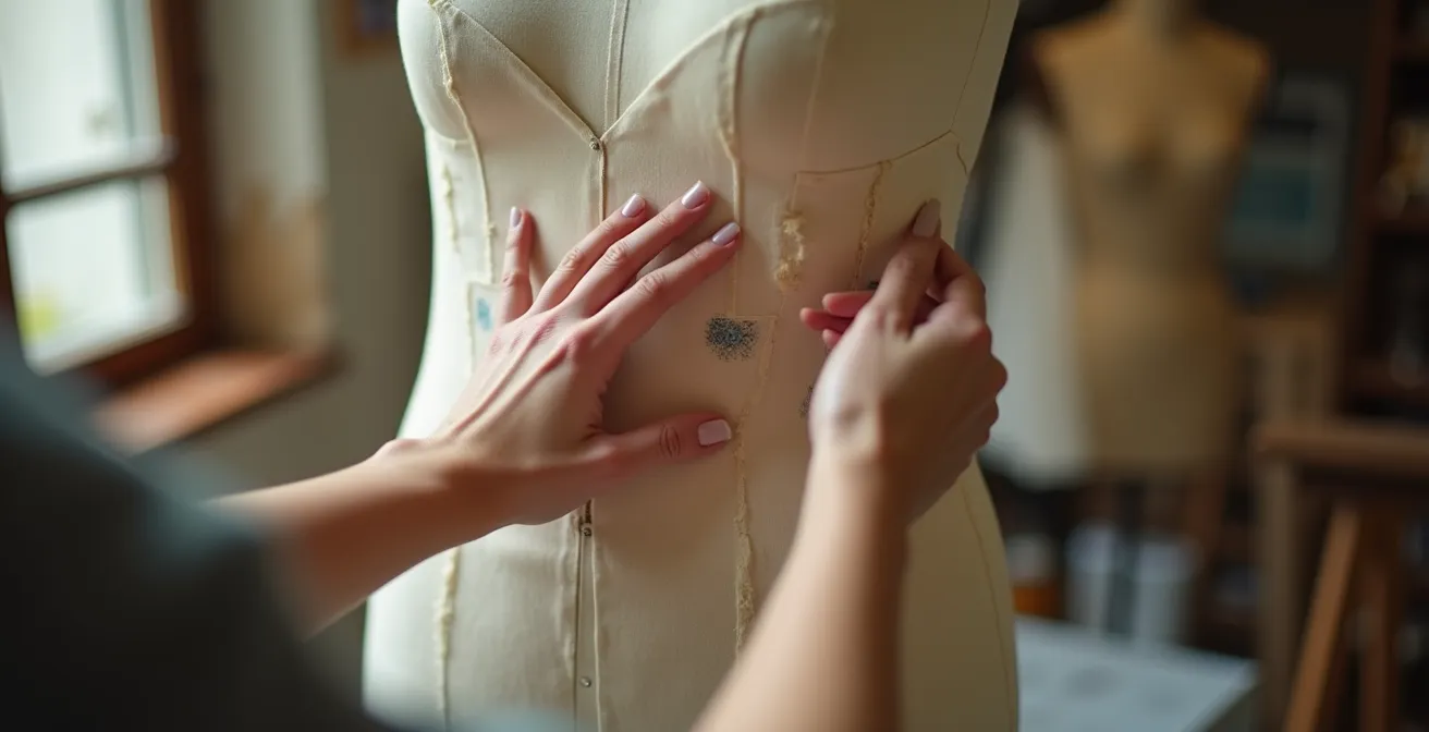 Serie de tres toiles de un mismo diseño mostrando la evolución del patrón